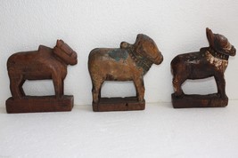 Lot of 3 India Antique Wooden Toy Animals Original Patina c.19th Century Rare - £189.14 GBP