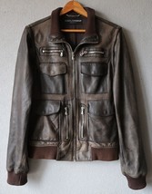Dolce Gabbana Very Rare Men Vintage Brown Lamb Leather Jacket/Gilet 2 in 1 - £352.70 GBP