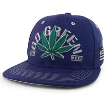 Trendy Apparel Shop Marijuana Leaf with GO Green Embroidered Snapback Cap - Navy - £13.43 GBP