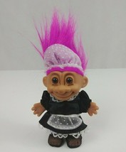 Vintage 1980s Russ Berrie 4.5&quot; Troll Doll Maid Outfit With Fuschia Pink Hair  - £10.92 GBP