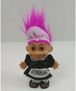 Vintage 1980s Russ Berrie 4.5&quot; Troll Doll Maid Outfit With Fuschia Pink ... - $14.54