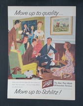 Vintage 1958 Schlitz Beer Family Party by the Fire Full Page Color Ad - £5.22 GBP