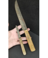 2 antique Butcher Knife lot 12.75&quot; Old Hickory primitive FORGED Carbon F... - $49.21 CAD