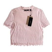 $35 nwt VERO MODA striped crop top S pink+white ruffle edge short sleeve t-shirt - £4.57 GBP