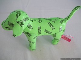 Victoria&#39;s Secret &quot;PINK&quot; Stuffed Dog Toy - Neon Green Faux Leather - NEW - £10.35 GBP