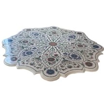 30&quot; White Marble Inlay Table Round Coffee Side Table Top Pietradura Art Handmade - £1,167.73 GBP