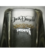 Jack Daniels Whiskey Shot Glass Set of Two Black Print Gold Filigree on Clear - $14.99