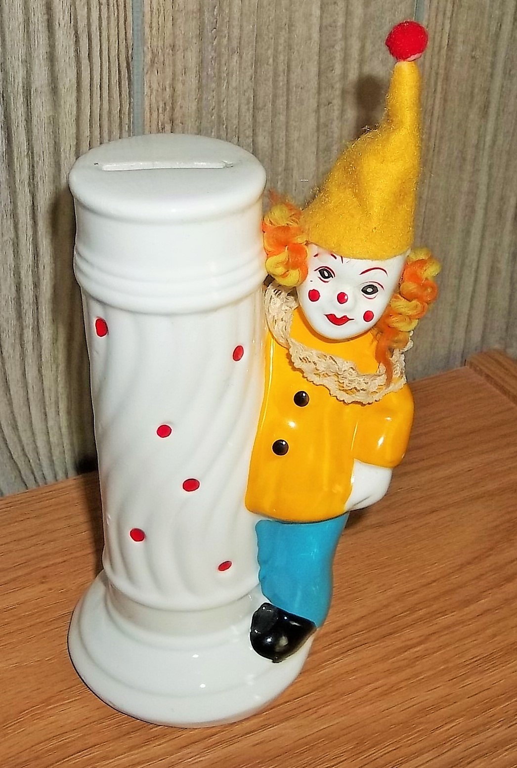 Vintage Sophia Ann Clown Bank Porcelain White Red Polka Dots 1980s - $10.00