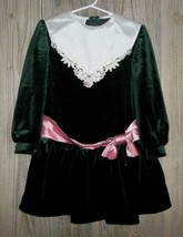 Vintage Holiday Dark Green Velvet Dress Girl&#39;s 5 Caitlyn Scott Long Sleeved - $16.00