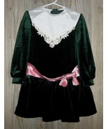 Vintage Holiday Dark Green Velvet Dress Girl&#39;s 5 Caitlyn Scott Long Sleeved - €13,89 EUR