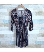 Hollister Peasant Shirt Dress Blue Pink Floral Cinch Waist Keyhole Women... - $14.84
