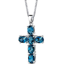 925 Cross Silver 14k White Gold Blue Topaz Cross Pendant Chain With Necklace 18&quot; - £39.21 GBP