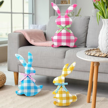 3 Pcs Easter Plaid Pattern Rabbit Pillow Soft Plush Bunny Shaped Pillow with ... - £10.94 GBP