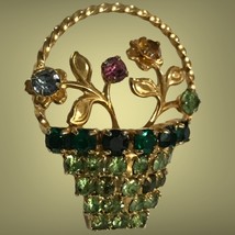 Vintage Rhinestone Gold Tone Flower Basket Pin 6/19 - £19.97 GBP