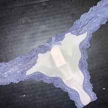 NWT Victoria&#39;s Secret XS THONG Gray white Lilac Lace Bow DREAM ANGELS - £31.54 GBP