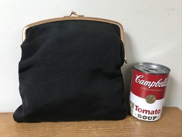 Vintage Budd Leather Womens Fabric Black Clasp Clutch w Mini Bag Change Purse 9&quot; - £29.56 GBP