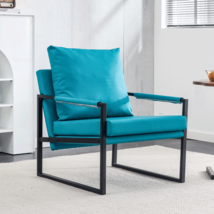 PU Leather Accent Arm Chair Mid Century Modern Upholstered Armchair - Cyan - £83.04 GBP
