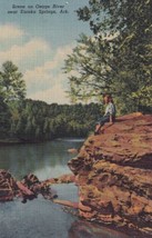 Eureka Springs Arkansas Scene On Osage River Girl Sitting On Bank Postcard D16 - £2.33 GBP