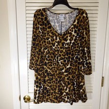 Monroe &amp; Main Shirt Women’s 1X Brown Animal Leopard Print V Neck Tunic Stretch - £15.18 GBP