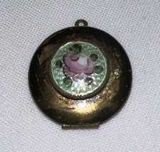 Vintage Guilloche Locket Pendant Photo Enamel Flower Rose Jewelry AS IS - £26.07 GBP