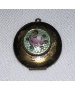 Vintage Guilloche Locket Pendant Photo Enamel Flower Rose Jewelry AS IS - £25.98 GBP