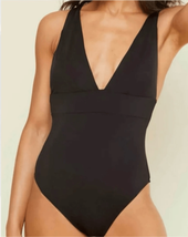 Andie Swim Womens Medium Tall The Sardinia Swimsuit Black One Piece Plun... - $46.74