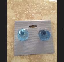 ocean blue glass button earrings pierced - $18.99