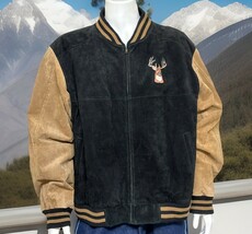 Vintage Leather Jacket Mens XXL Embroidered Varsity Pig Suede Bomber Bla... - $135.34
