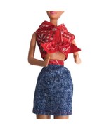 Barbie Red Bandana Shirt Blue Denim Jean Mini Skirt 90s 1990s - NO DOLL - £5.93 GBP