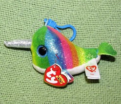 Ty B EAN Ie Boos Narwhal Clip On Nori 5&quot; Plush Rainbow Sparkle Stuffed Animal Tag - £5.84 GBP