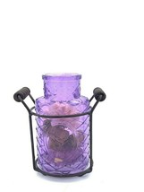 Purple Glass Potpourri Decorative Bottle W/ Metal Holder Wood Handle - £23.32 GBP