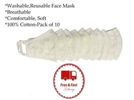 10 Pack / PCS Face Mask Soft White Cotton Reversible Washable Adult Unisex - £7.95 GBP