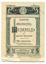 Boston Musical Herald A Monthly Magazine October 1891 Art Universal  - $17.82