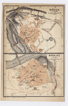1913 Original Antique City Map Of Merida / Badajoz / Extremadura / Spain - £16.90 GBP
