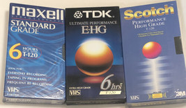 6 Hour Blank VHS Tapes Lot of 3 Tapes Scotch Tdk T-120 Sealed New Old Stock - £7.90 GBP