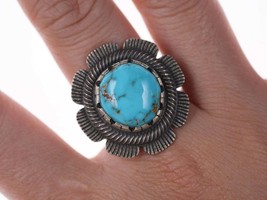 Chris Billie Navajo Contemporary Tufa Cast Sterling turquoise ring - £207.76 GBP