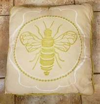 Decor Accent Pillow Embroidered Bee Pea Green 16&quot; x 16&quot; Free Shipping - £23.21 GBP