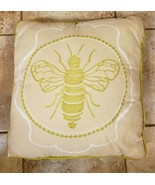 Decor Accent Pillow Embroidered Bee Pea Green 16&quot; x 16&quot; Free Shipping - £23.21 GBP