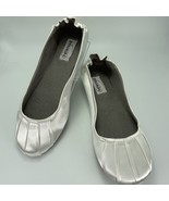 Dyeables Womens Shoes Bella White Satin Flats Size 10 B Pleated Toe Elas... - $68.80 CAD