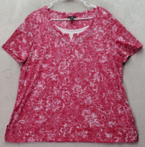ERIKA Blouse Top Women&#39;s XL Pink Floral Polyester Short Sleeve Round Neck Slit - £14.74 GBP