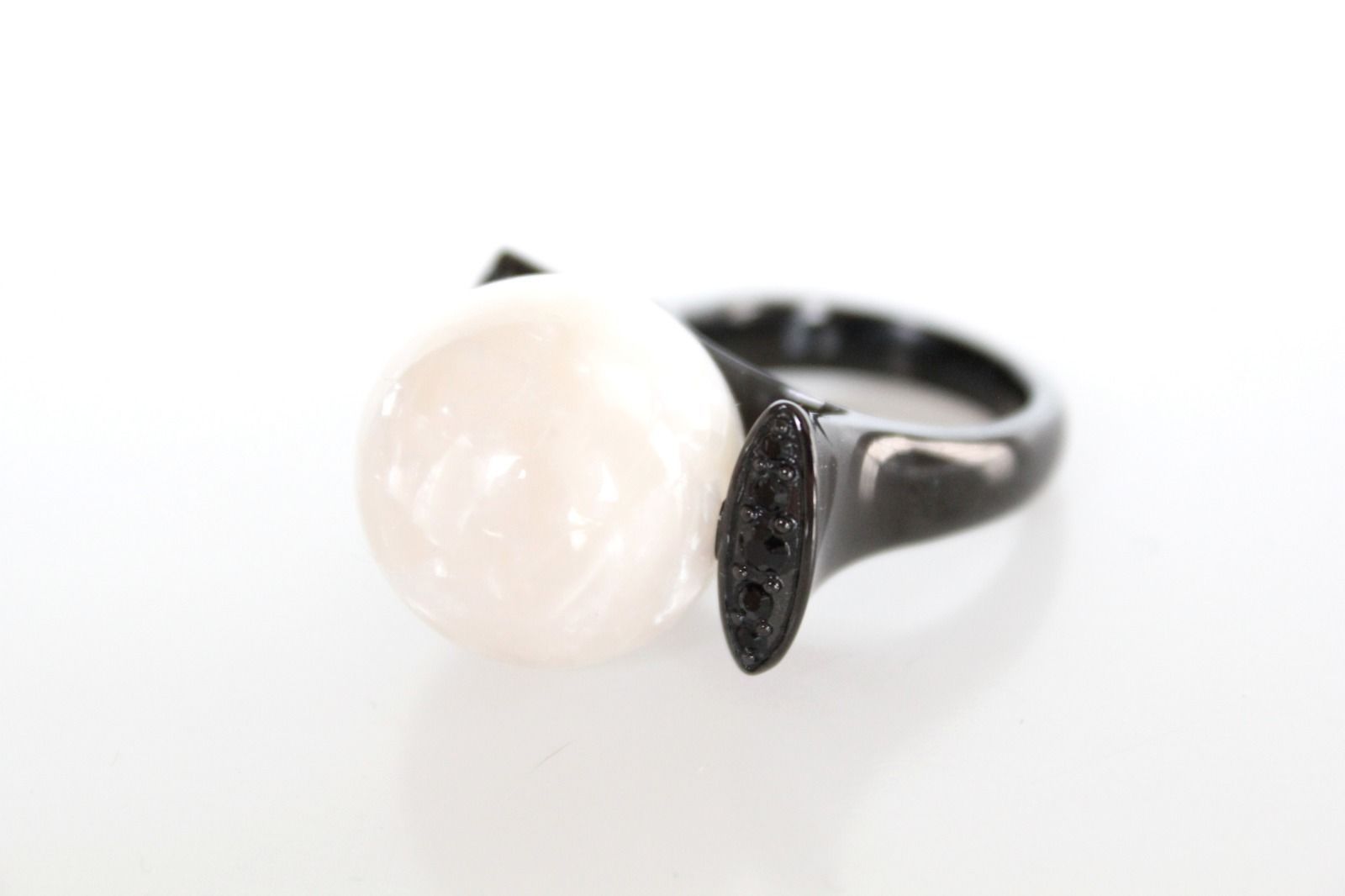 Emporio Armani Steel Tone Ring Pearl/Black Authentic Size 6.5 EGS 1564 $140 - £59.24 GBP