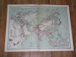 1908 Antique Political Map Of Asia Sauid Arabia India China Indonesia Russia - £21.11 GBP