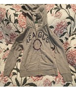 Vtg American Eagle Jacket Mens Large Gray Full Zip Hoodie Distressed Stains Tear - $12.00