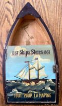 Vintage Wooden Boat Key Holder 6 Hooks Wall Hanging Painted Brigantine N... - $29.00