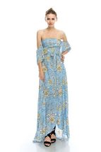 Sky Blue Floral Print Romantic Off Shoulder Maxi Dress S M or L - $42.99