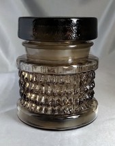 Vintage Smoky Sepia Glass Canister Storage Jar w/ Heavy Ground Glass Sto... - $19.50