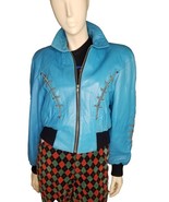 Michael Hoban North Beach Leather Turquoise Cropped Bomber Jacket M West... - $682.48 CAD