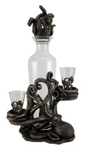 Octopus Spirit Decorative Antique Bronze Finish Statue and Glass Decante... - $147.63
