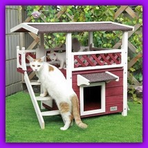 Outdoor Cat House Kitty Pet Condo Weatherproof Patio Shelter Dog Puppy Kitten  - £194.71 GBP