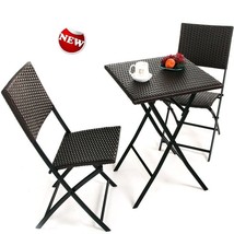 Patio Furniture Clearance Set Bistro 3pc Rattan Wicker Folded Table Chair Garden - £204.39 GBP